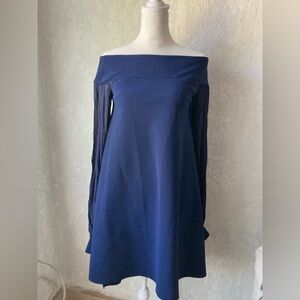 Chiara Boni Off-Shoulder Navy Dress